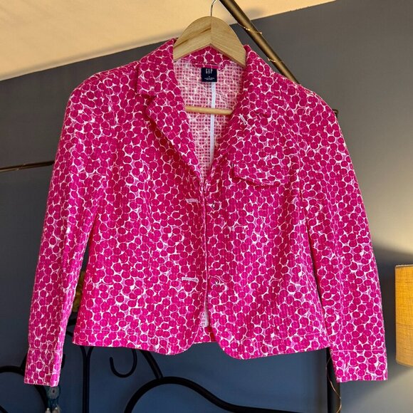 NWOT Gap Pink Polka Dot Buttoned Cotton Blazer - Picture 3 of 10
